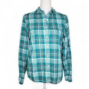 The North Face Teal Plaid Button Up Shirt Women's Buttoned Roll Sleeve Farm M